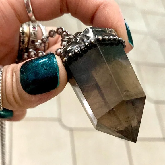 Big black Smokey crystal quartz stone boho charm moon necklace - Picture 13 of 15